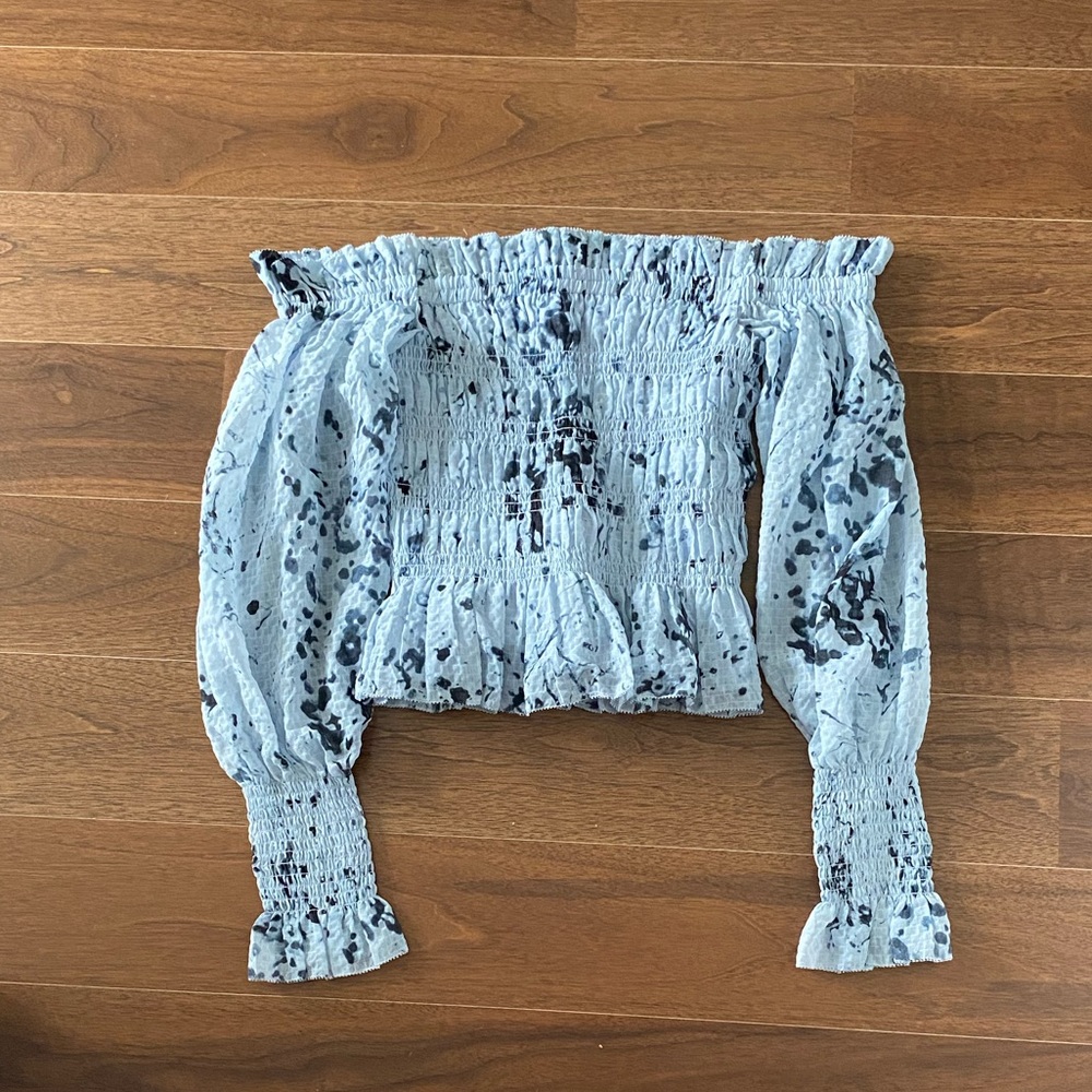 ALLSAINTS US2 UK6 blue off shoulder long sleeve top xs all saints Lara Portland